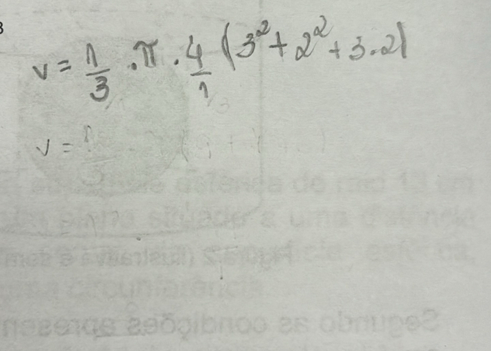 V= 1/3 · π ·  4/1 (3^2+2^2+3· 2)