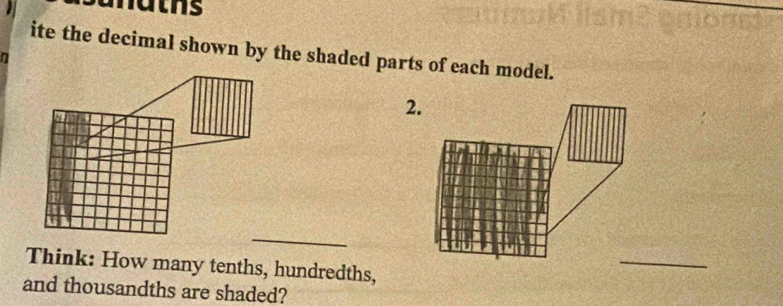 Solved: ite the decimal shown by the shaded parts of each model. n 2 ...