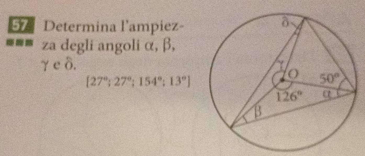 Determina l'ampiez-
za degli angoli α, β,
gamma ehat o.
[27°;27°;154°;13°]