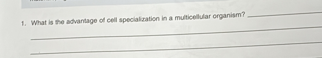 What is the advantage of cell specialization in a multicellular organism? 
_ 
_