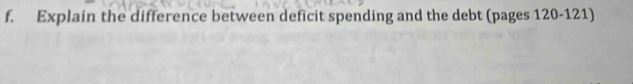 Explain the difference between deficit spending and the debt (pages 120-121)