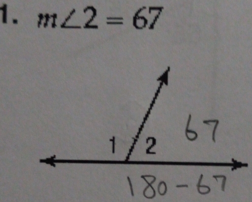 m∠ 2=67