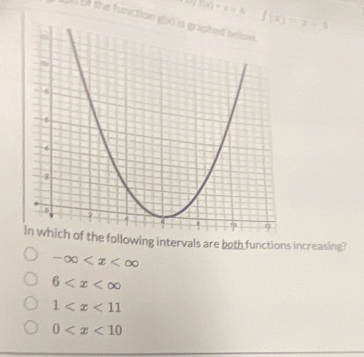 |1-4=8=4
f(x)=x+5
n of the function
following intervals are both functions increasing?
-∈fty
6
1
0