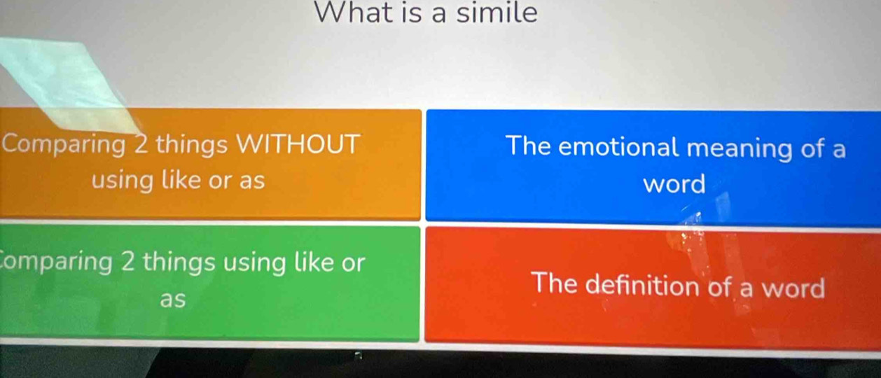 Resuelto:What is a simile Comparing 2 things WITHOUT The emotional ...