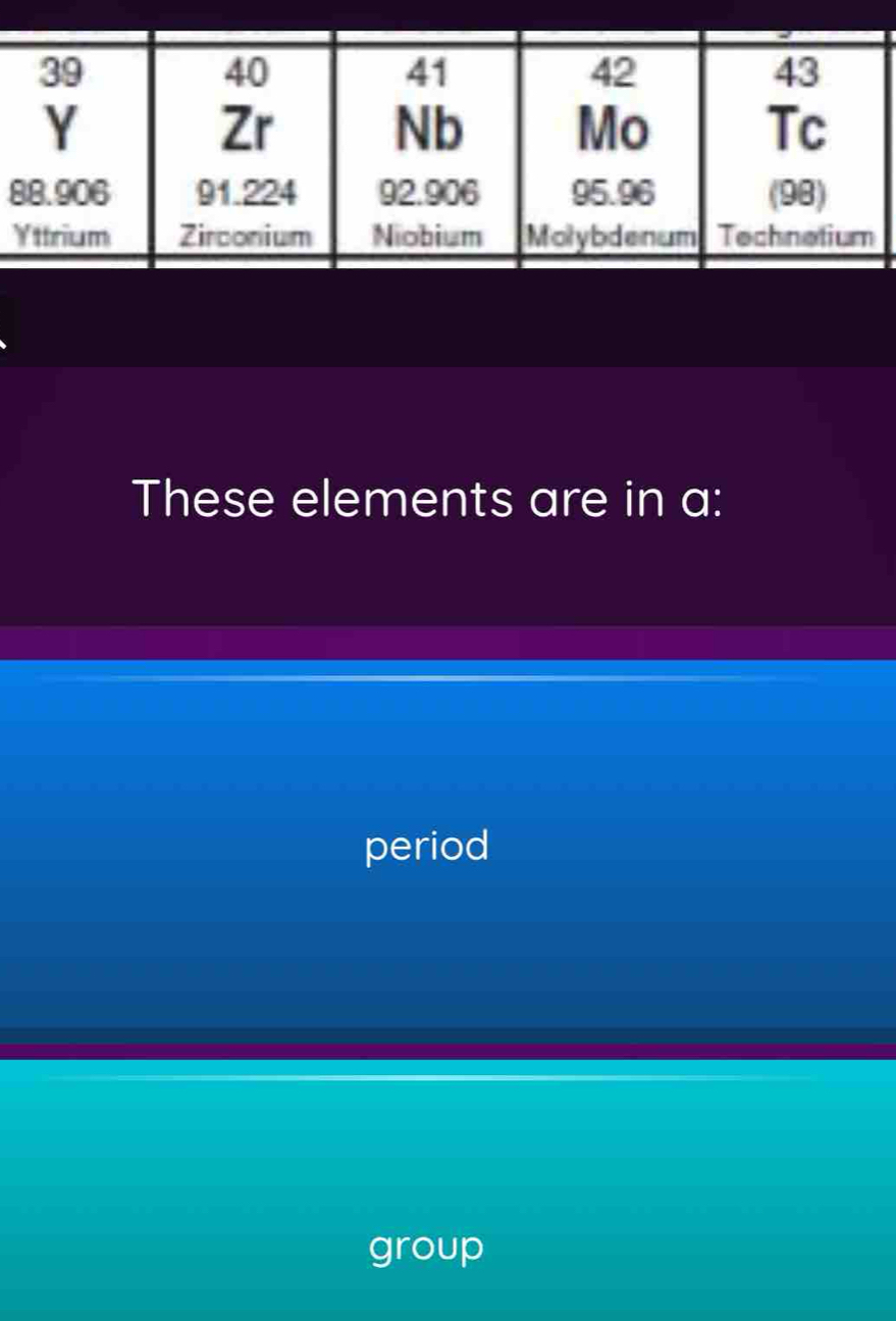 These elements are in a:
period
group