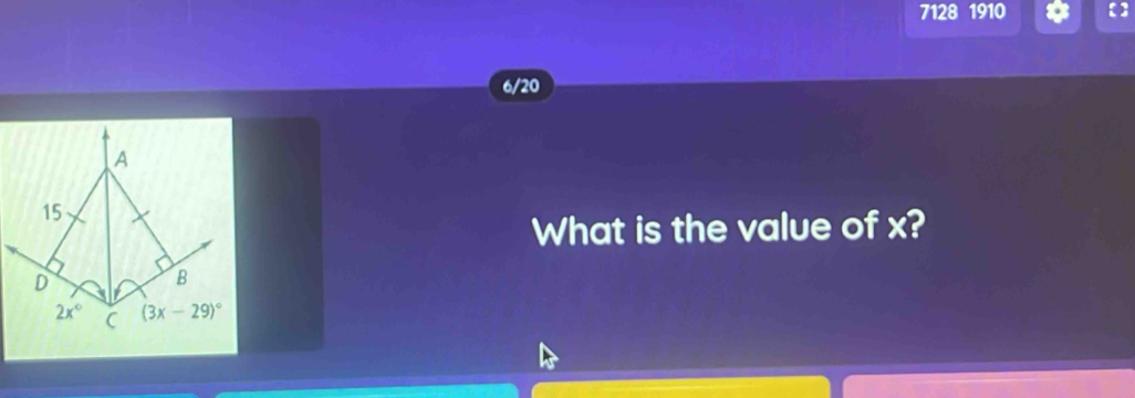 7128 1910
6/20
What is the value of x?