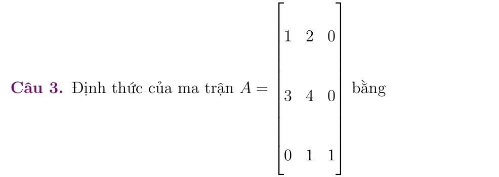 Định thức của ma trận x^2-frac 332_(2) bằng