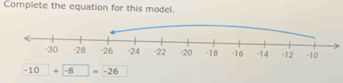 Complete the equation for this model.
-10 + -8 = -26