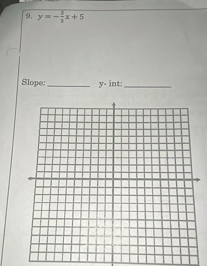 y=- 2/3 x+5
Slope:_ y - int:_