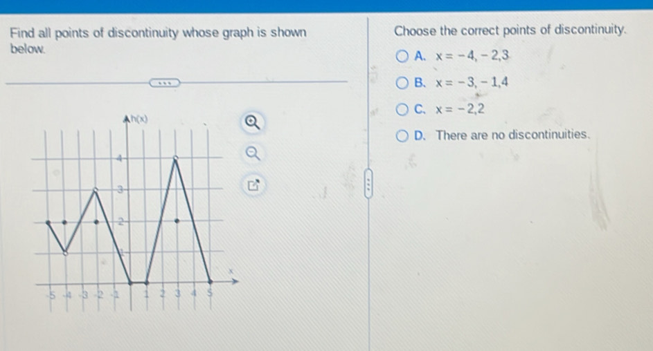 Solved: Find all points of discontinuity whose graph is shown Choose ...