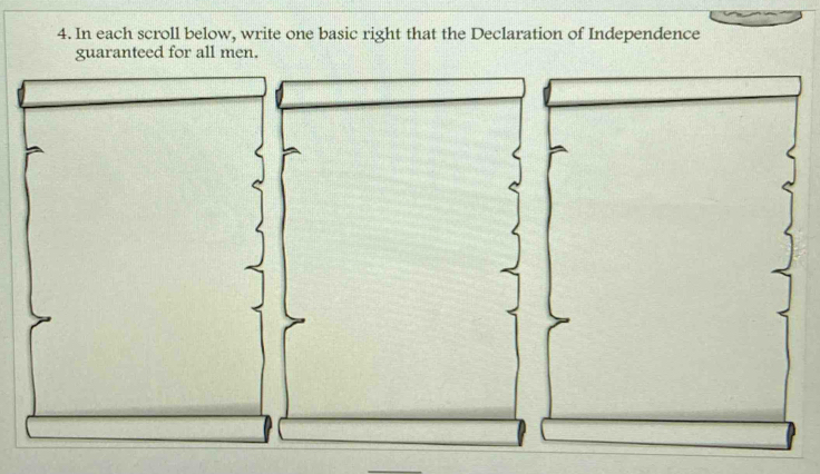 In each scroll below, write one basic right that the Declaration of Independence 
guaranteed for all men.