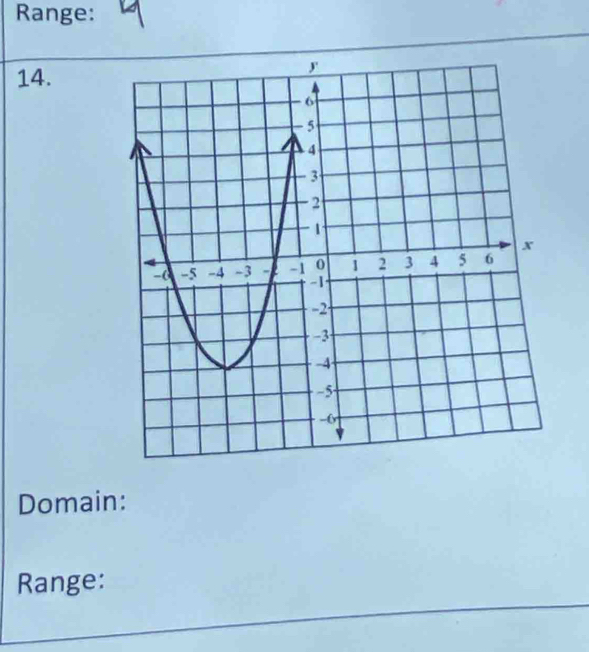 Range: y
14. 
Domain: 
Range: