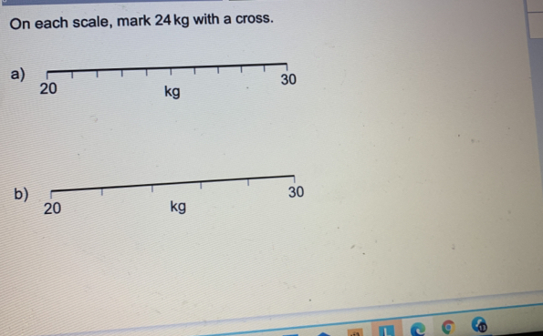 On each scale, mark 24 kg with a cross. 
a 
b