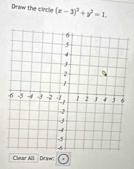 Draw the circle (x-3)^2+y^2=1. 
Clear All Draw: