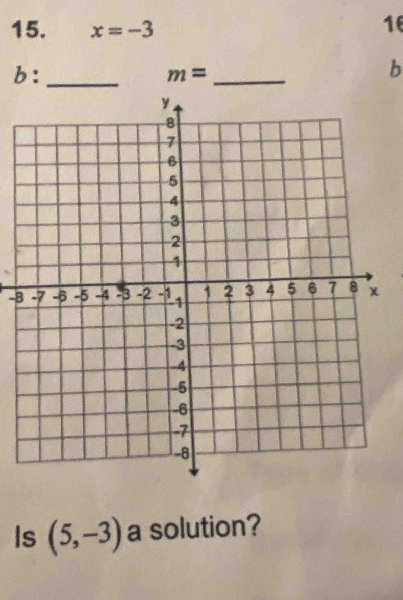 x=-3
1 
b:_ 
_ m=
b
-8
Is (5,-3) a solution?