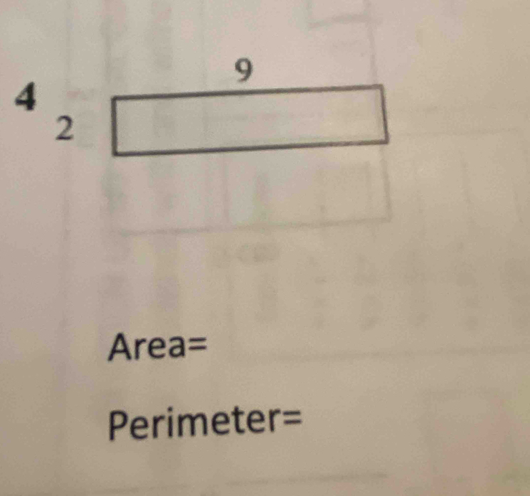 beginarrayr 4 2□ endarray
Area=
Perimeter=