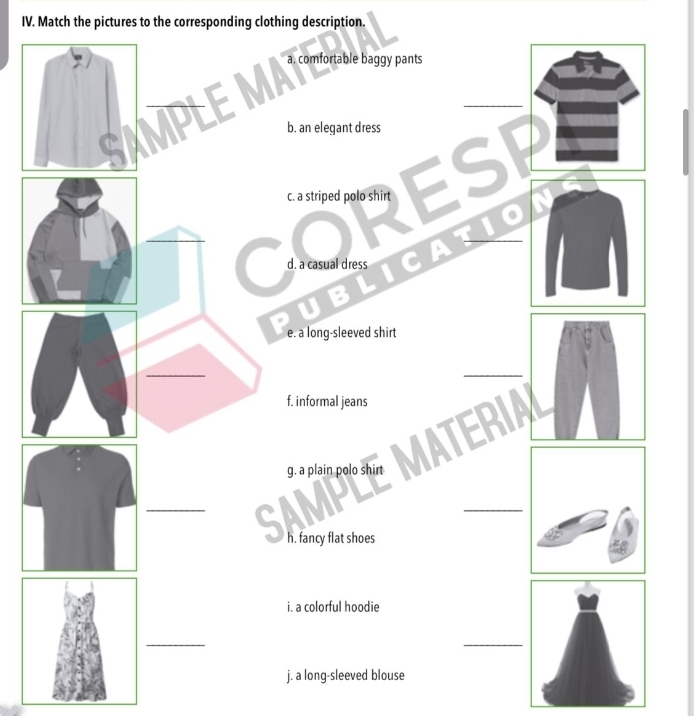 Match the pictures to the corresponding clothing description.