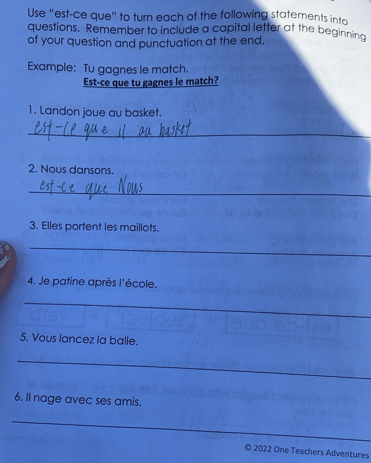 Solved: Use “est-ce que” to turn each of the following statements into ...