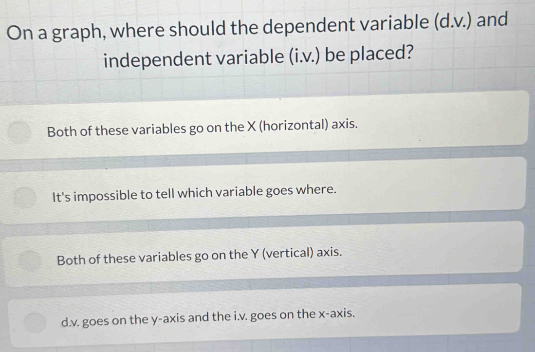 Solved: On a graph, where should the dependent variable (d.v.) and  independent variable (i.v.) be [Math], image size:1099x723