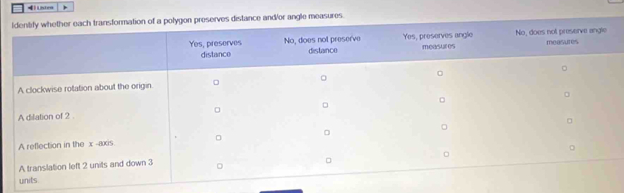 Listeo 
or angle measures.