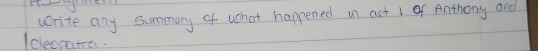 write any summary of what happened un act 1 of Anthony and 
Ieleopata.