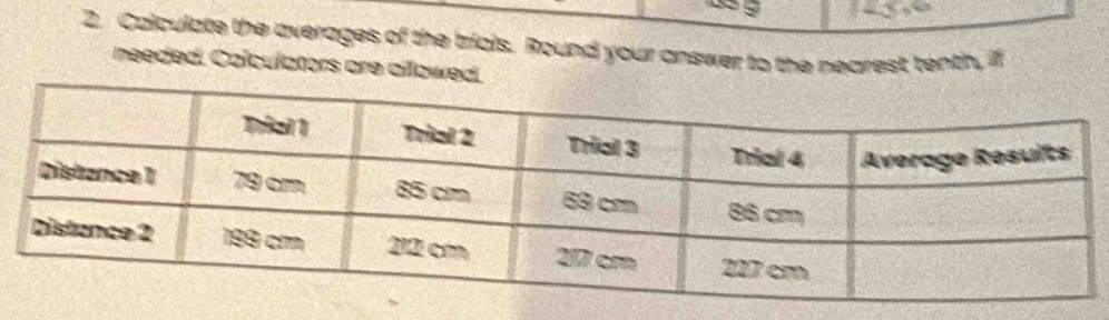 Calculate the averages of the triais. Round your answer to the nearest tenth, if 
needed. Calculators are allowed.