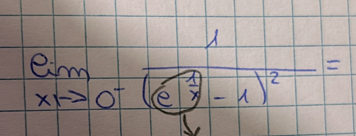 limlimits _xto 0^-frac 1(sqrt(e^x-3)x)^2=