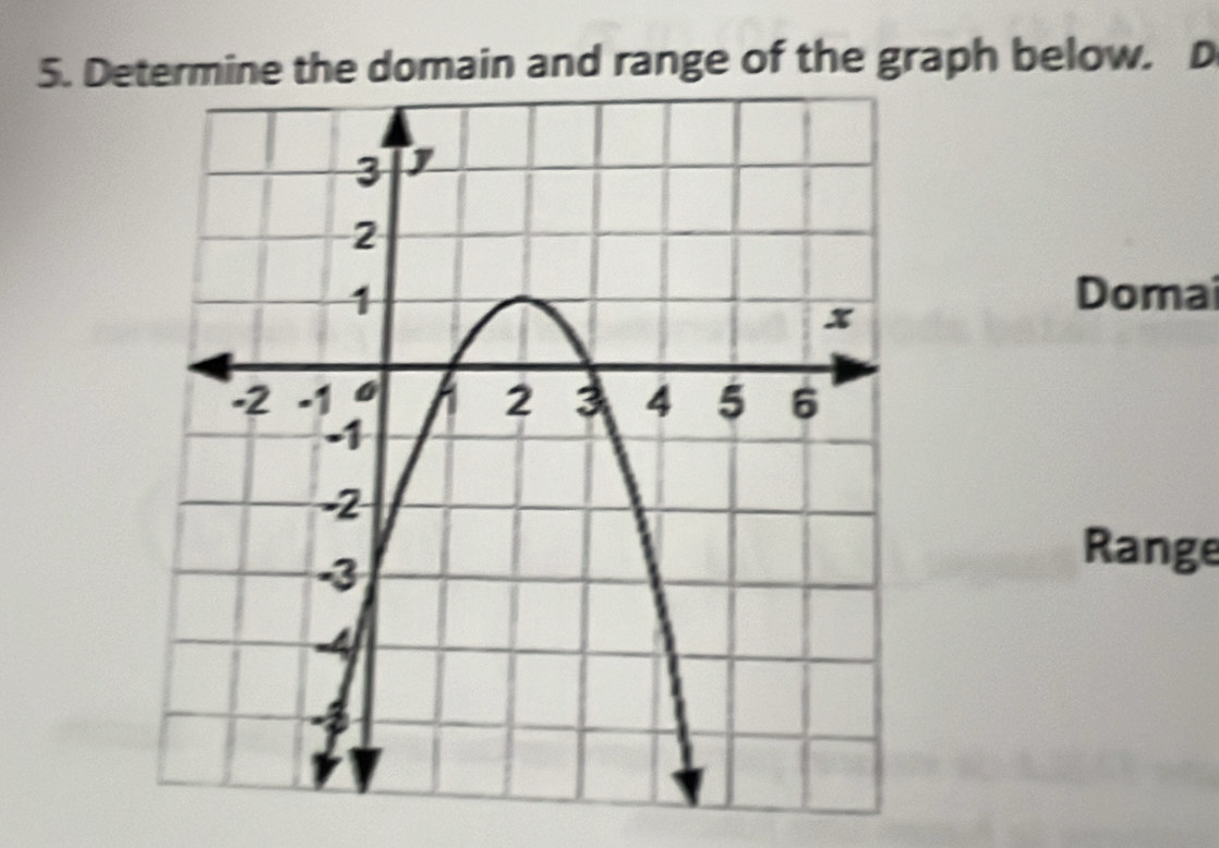 Determine the domain and range of the graph below. D 
Domai 
Range