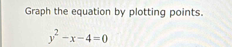 Graph the equation by plotting points.
y^2-x-4=0