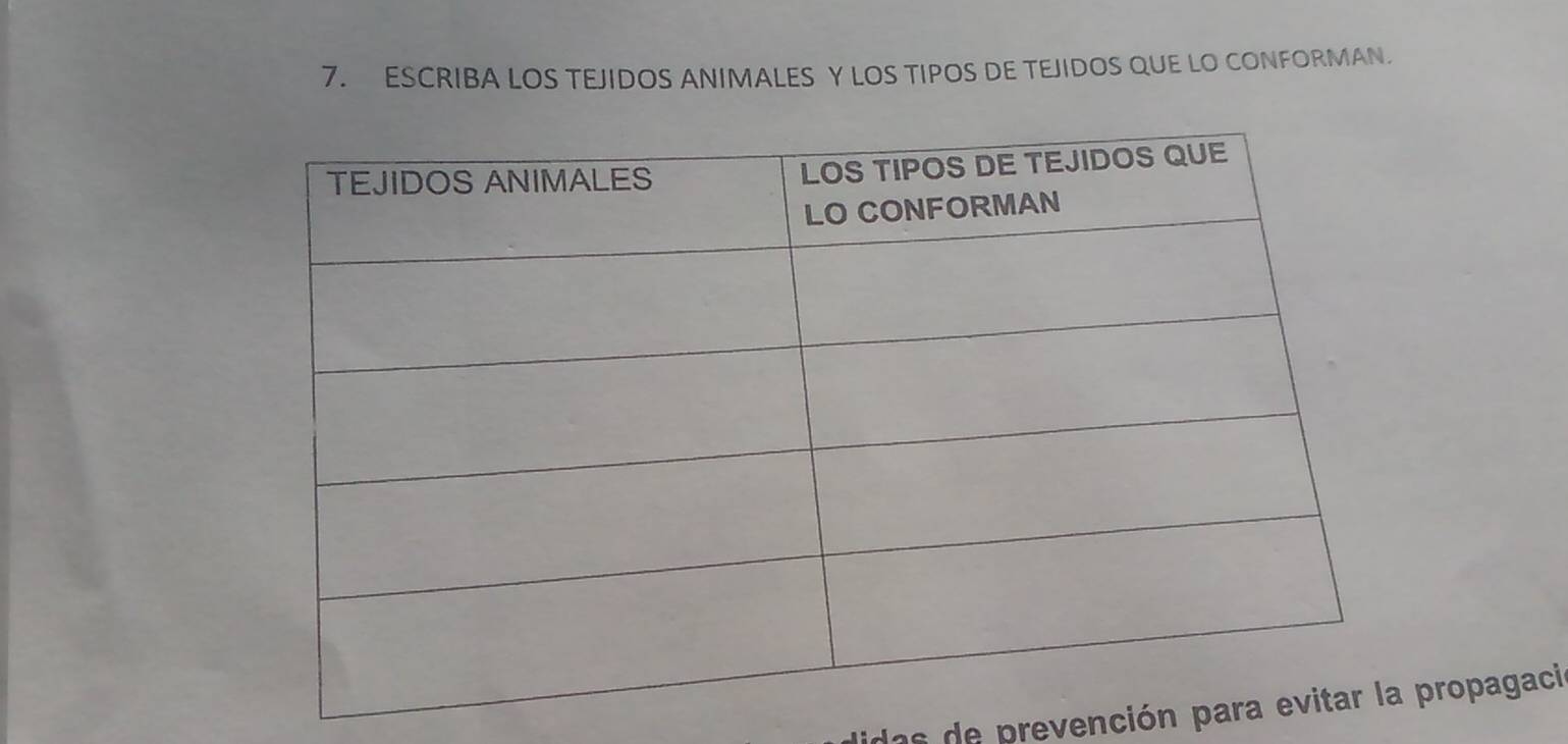 ESCRIBA LOS TEJIDOS ANIMALES Y LOS TIPOS DE TEJIDOS QUE LO CONFORMAN. 
das de prevención papropagaci