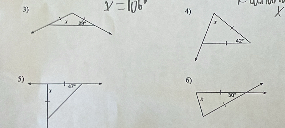 29°
5)
6)
47°
x