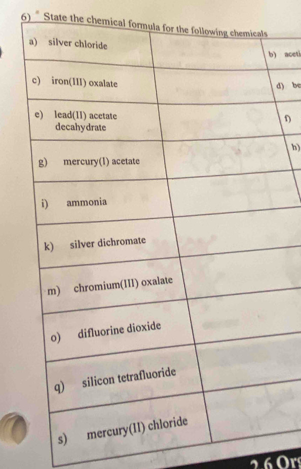 6)“ State the chemical f 
aceti 
) be
D
h)
26 Or