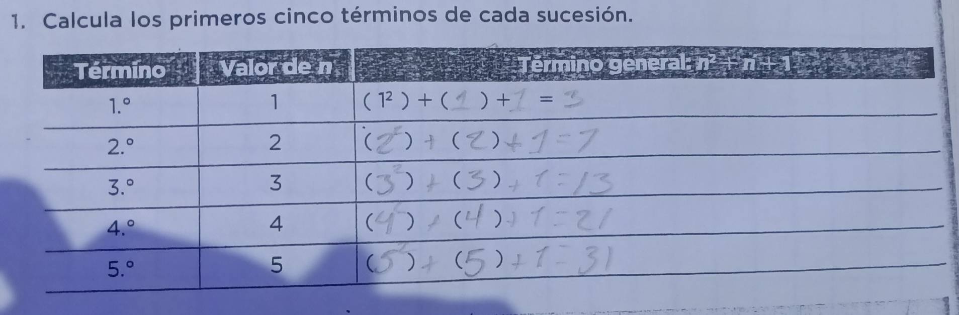 Calcula los primeros cinco términos de cada sucesión.