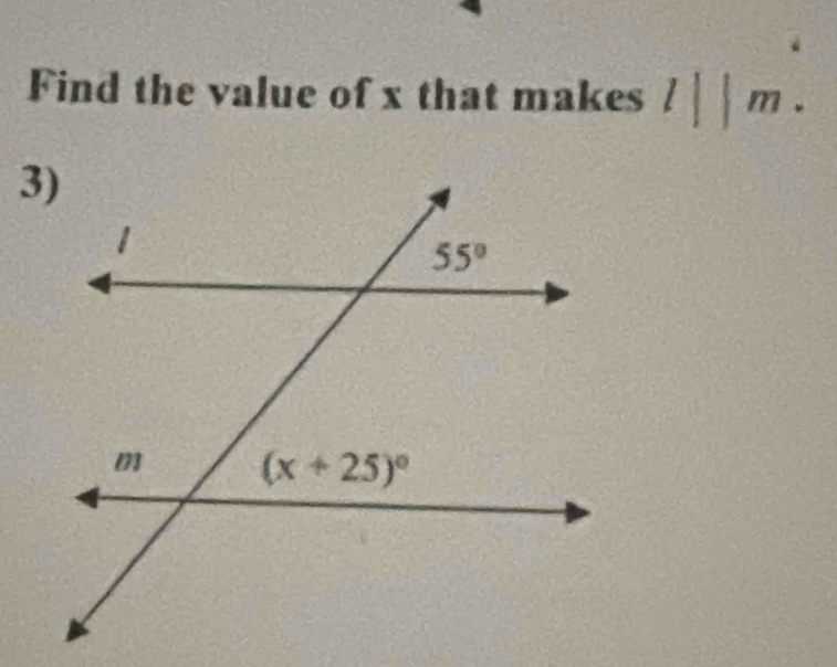 Find the value of x that makes l||m.