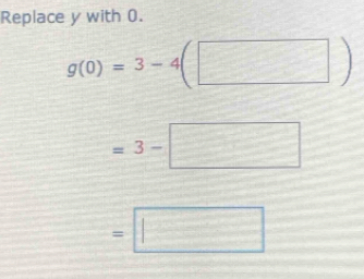 Replace y with 0.
g(0)=3-4(□ )
=3-□
=□