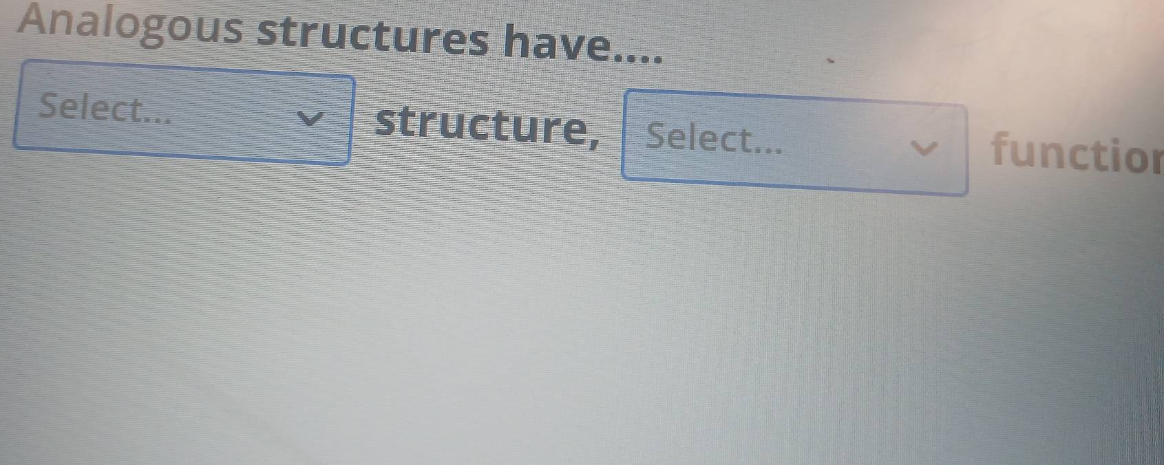 Analogous structures have.... 
Select... structure, Select... 
functior