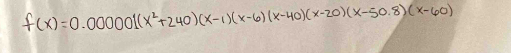 f(x)=0.000001(x^2+240)(x-1)(x-6)(x-40)(x-20)(x-50.8)(x-60)