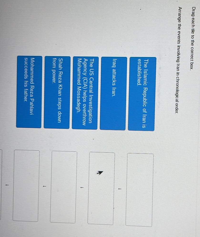 Solved: Drag each tile to the correct box. Arrange the events involving ...