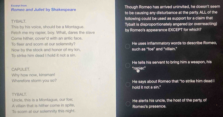 Resuelto:Excerpt from Romeo and Juliet by Shakespeare Though Romeo has ...
