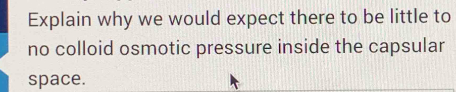 Explain why we would expect there to be little to 
no colloid osmotic pressure inside the capsular 
space.