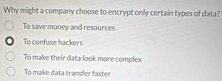 Solved: Why might a company choose to encrypt only certain types of ...