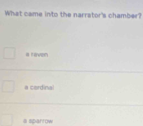 What came into the narrator's chamber?
a raven
a cerdinal
a sparrow