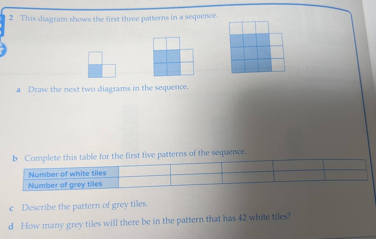 Solved: This diagram shows the first three patterns in a sequence. a ...
