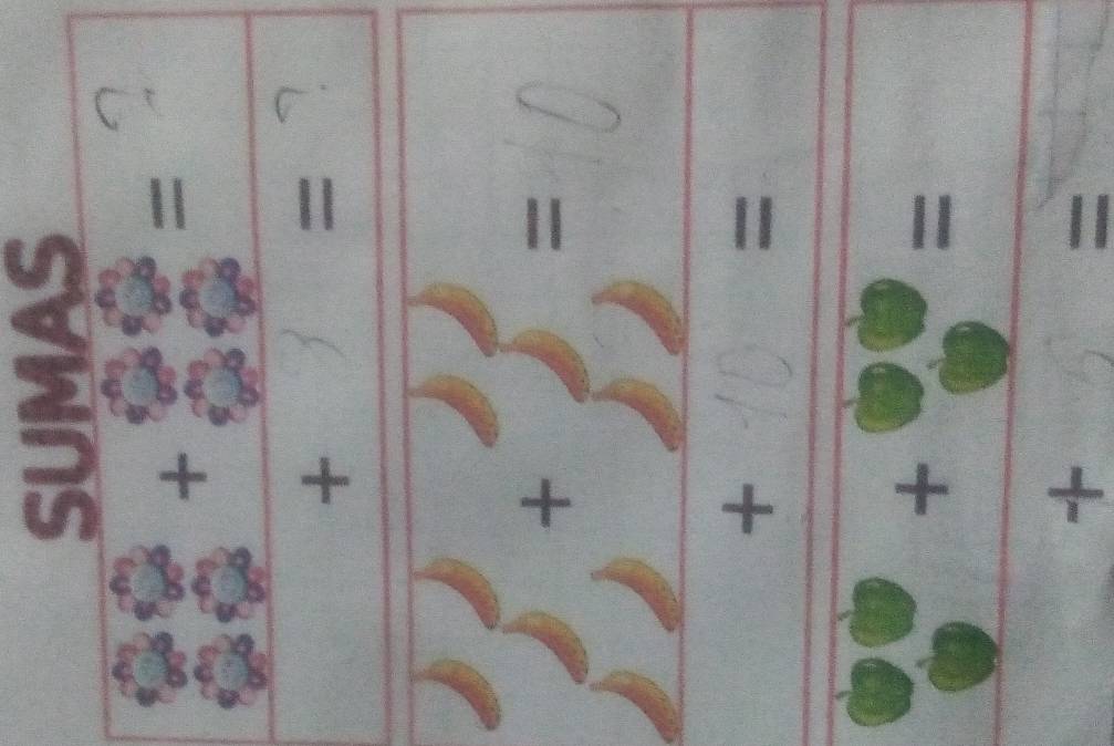 SUMAS 

+ 
= 
+ / 
= ? 
+ 
= 
+ 
= 
+ 
= 
+ 
=