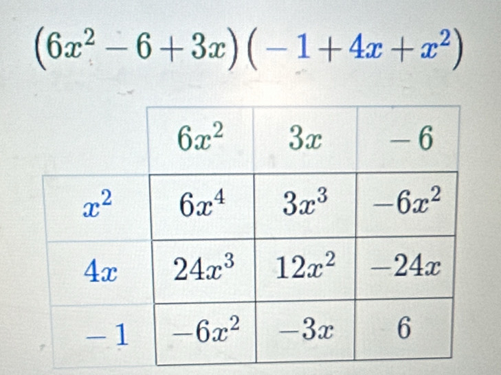 (6x^2-6+3x)(-1+4x+x^2)