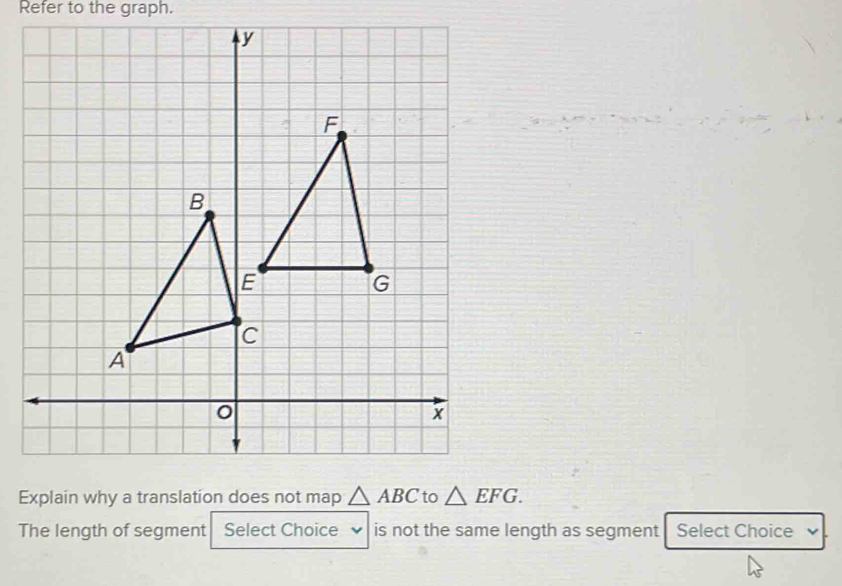 Solved: Refer to the graph. Explain why a translation does not map ABC ...