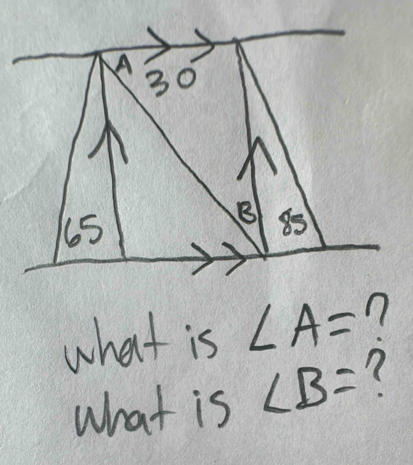 what is ∠ A= 1 
what is ∠ B=