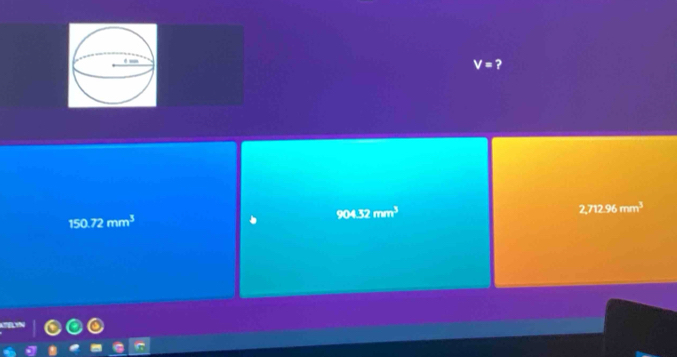 Solved: V= ? 904.32mm^3 2,712.96 mm^2 150.72mm^3 [Math]