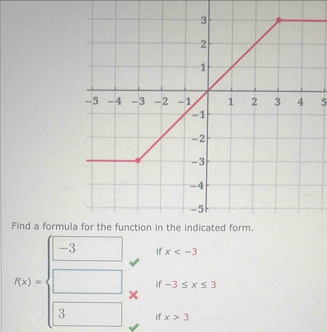 if x
if -3≤ x≤ 3
h'(x)= □ /□   if x>3