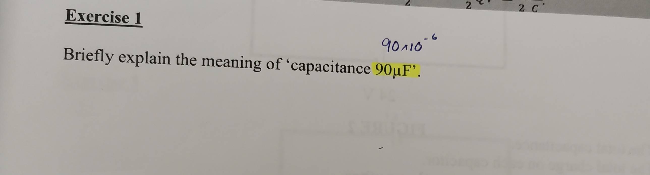 Briefly explain the meaning of ‘capacitance 90μF ’.